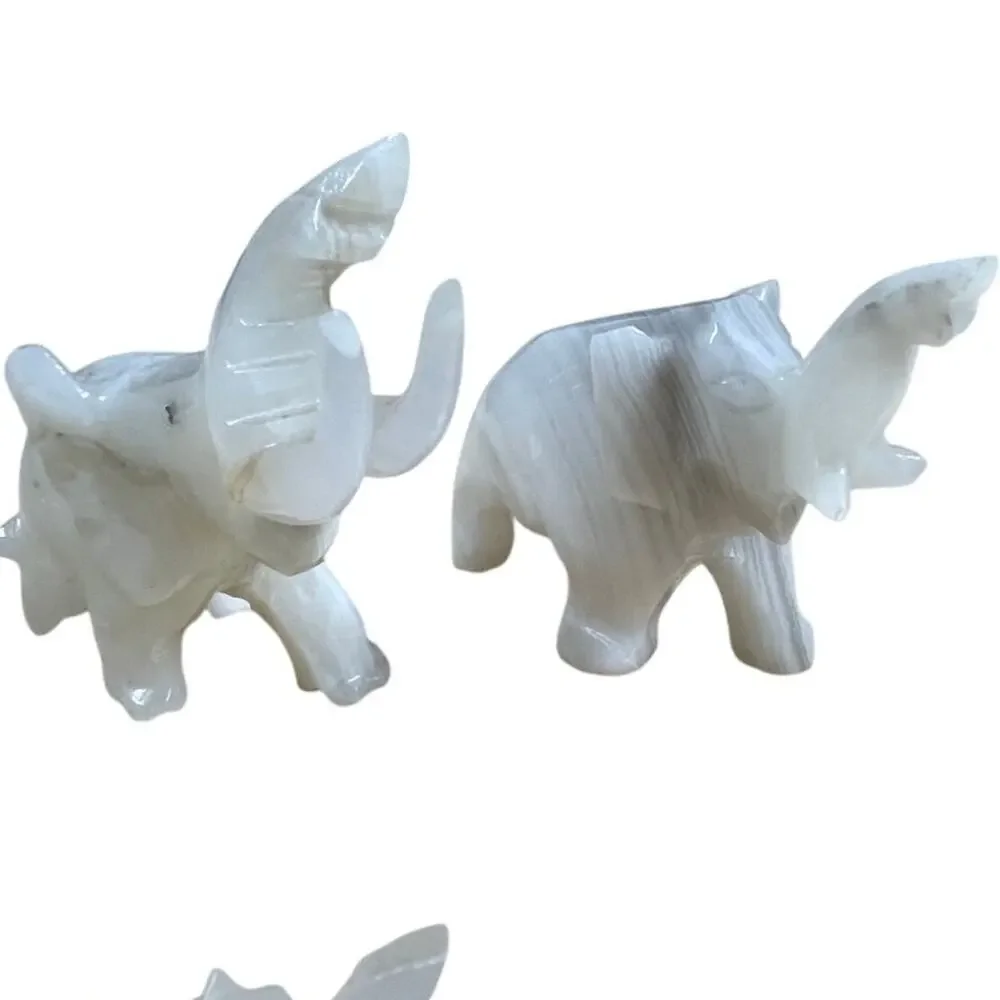 Vintage Set of 6 Marble Elephant Figurines 4 Inch to 1 Inch Good Used Condition